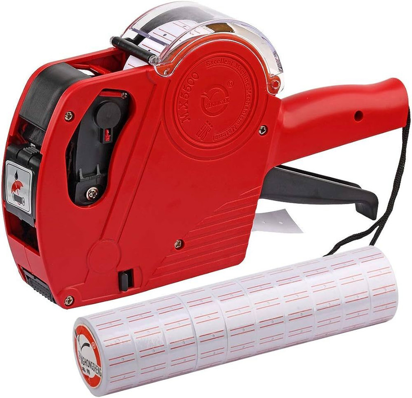 dinojames MX5500 EOS Red 8 Digits Pricing Gun Kit with 4,000 Labels & Spare Ink Label Stamping Machine(Semi Automatic)