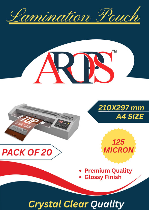 ARORASTATIONERS A4 Lamination Pouch 125 Micron– Glossy Finish, Hot Lamination A4 Laminating Sheet(125 mil Pack of 20)