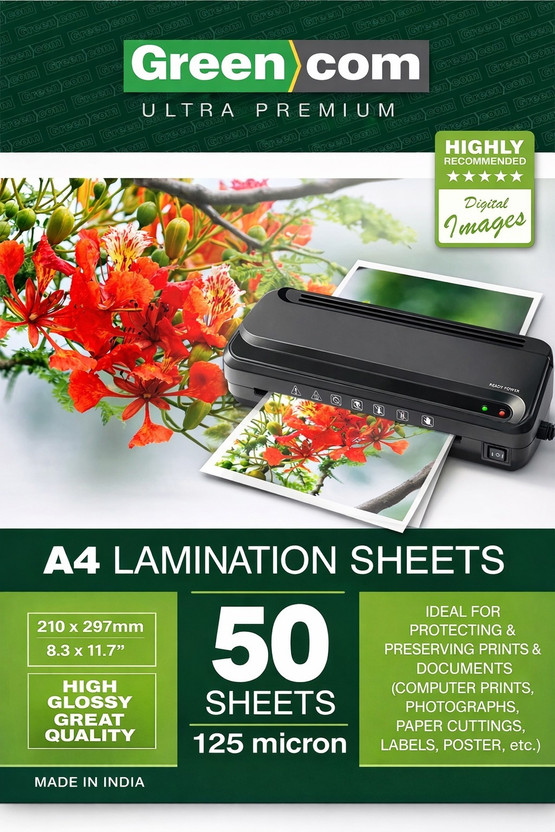 greencom Ultra Premium A4 Lamination Pouch A4 Laminating Sheet(125 mil Pack of 50)