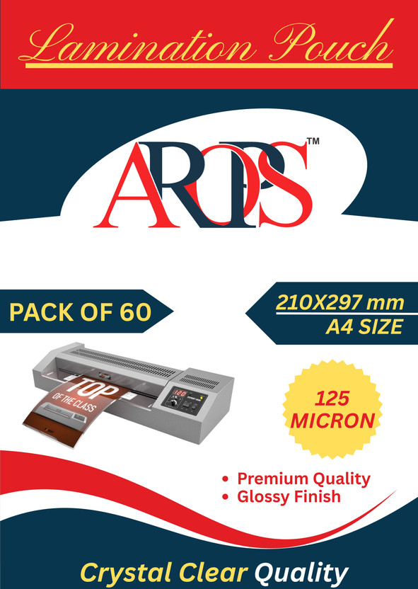 ARORASTATIONERS A4 Lamination Pouch 125 Micron– Glossy Finish, Hot Lamination A4 Laminating Sheet(125 mil Pack of 60)