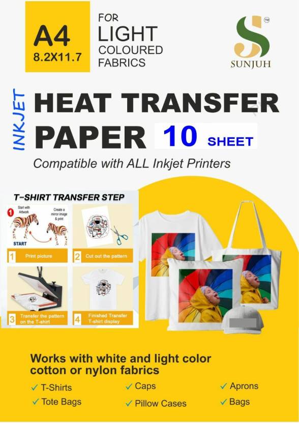 Sunjuh A4 Light Colour Heat Transper Paper ( Pack Of 10 Sheets) A4 ...