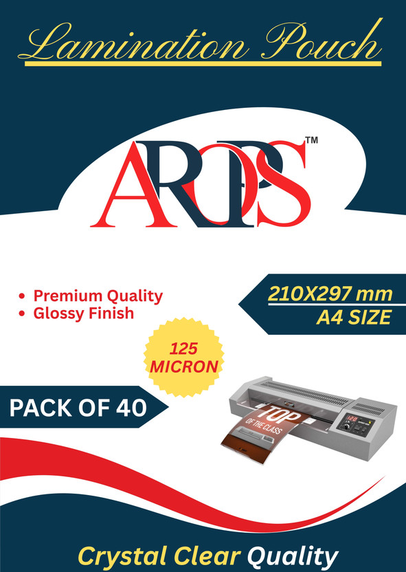 ARORASTATIONERS A4 Lamination Pouch 125 Micron– Glossy Finish, Hot Lamination A4 Laminating Sheet(125 mil Pack of 40)