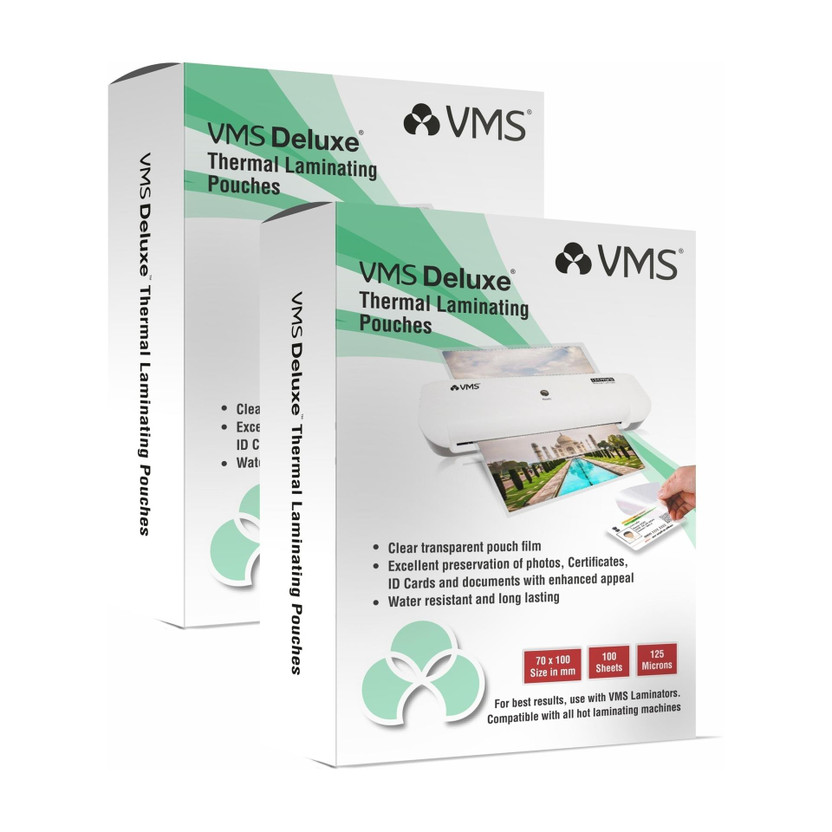 VMS Deluxe 70x100mm 125 Micron Lamination Pouches - 2x100 ID Badge Laminating Sheet(4.9 mil Pack of 2)