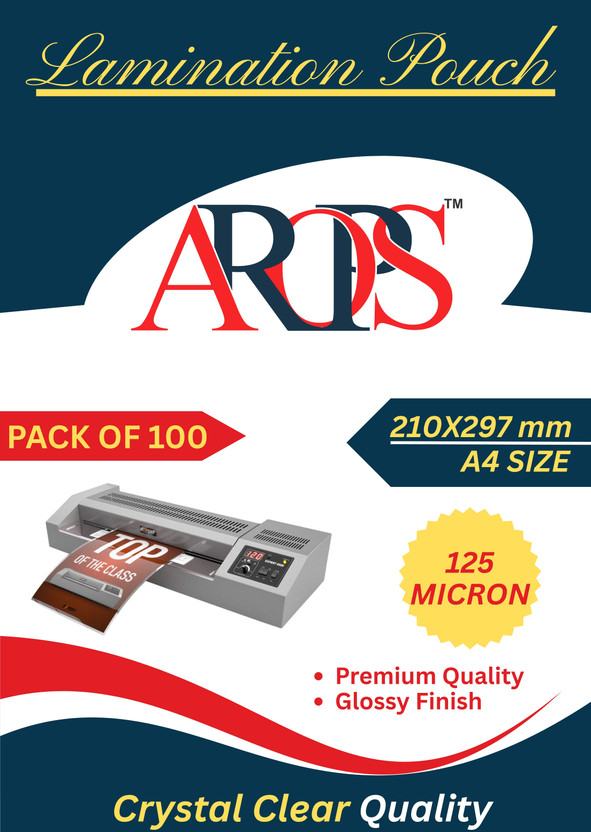 ARORASTATIONERS A4 Lamination Pouch 125 Micron– Glossy Finish, Hot Lamination A4 Laminating Sheet(125 mil Pack of 100)