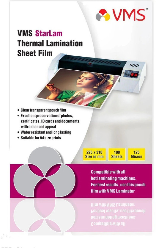 VMS Starlam A4 Lamination Pouch 225mmx310mm 125 Micron for Document and Certificate A4 Laminating Sheet(4.9 mil Pack of 1)