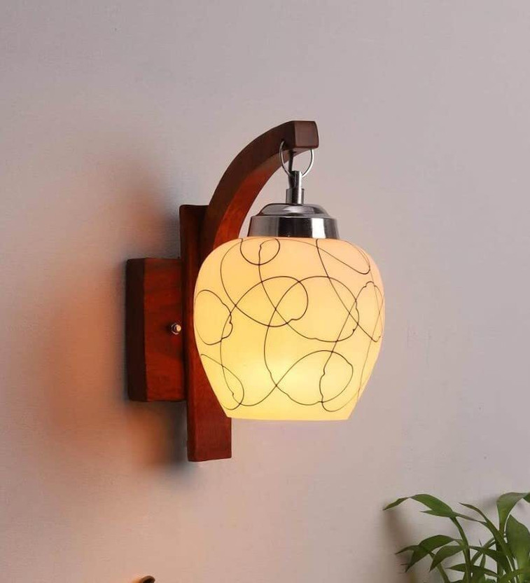Virya Wooden Wall Light/Wall Pendant Lamp For Bedroom, Living Room, Home Decor (Brown) Wall Lights Lamp Shade(Wooden, Glass)