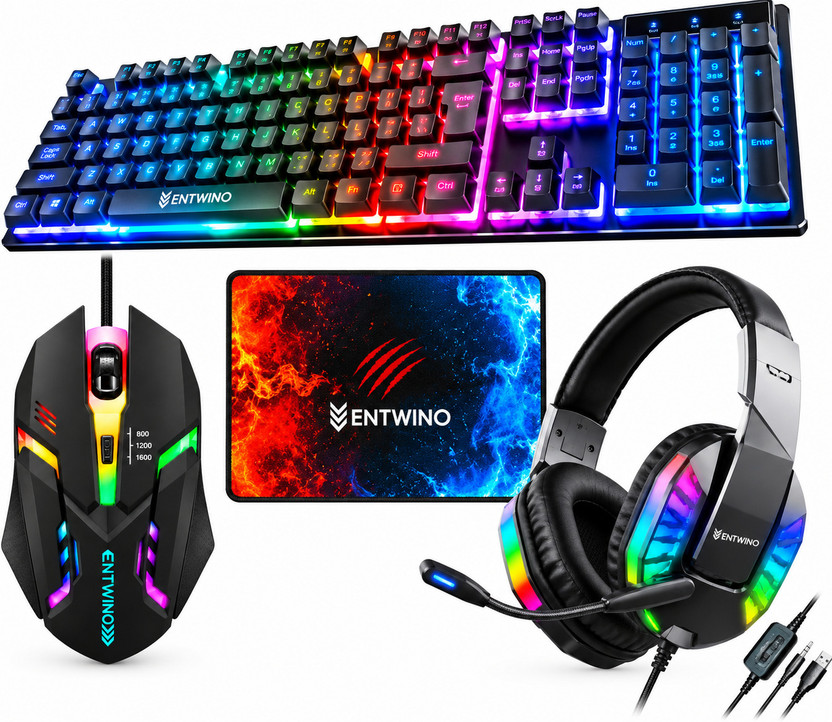 ENTWINO Ranger1 4-in-1 RGB Gaming Combo Keyboard Mouse Headset Pad Combo Set(Black)