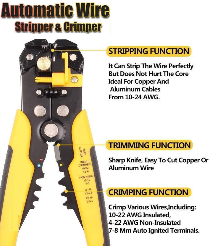 GoodsBazaar 5 in 1 Multi Wire Stripper Tool 8" Self-Adjusting Automatic Cable Cutter Crimper Power & Hand Tool Kit(1 Tools)