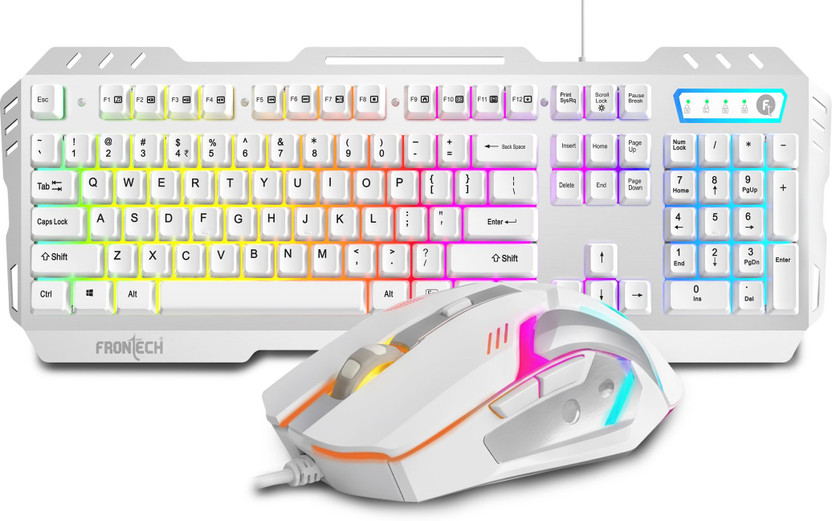 Frontech Metal Warrior Gaming Combo | RGB Backlit | 19 Anti-Ghosting Keys | 7200 DPI Combo Set(White)