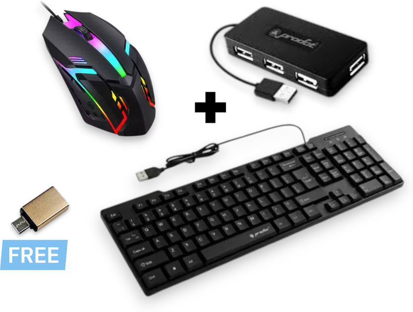 PRODOT FEEL PRO KEYBOARD, PLAY PLUS HUB, RGB GAMING MOUSE Combo Set(Black)