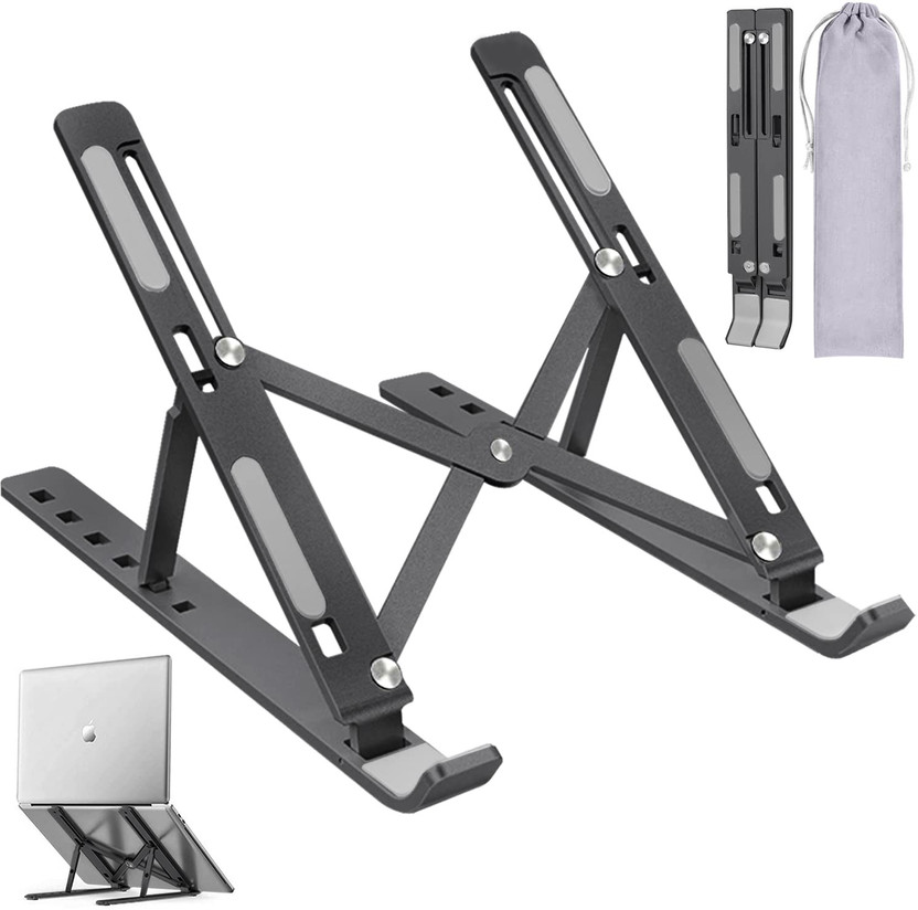 Flipkart SmartBuy 02 Laptop stand black 6 Angles Adjustable Aluminum Foldable Portable Tabletop Laptop/Desktop Stand Stainless Steel Floor and Desk Stand Rotatable Laptop Stand with Adjustable Height Compatible with Universal Laptops(Black)