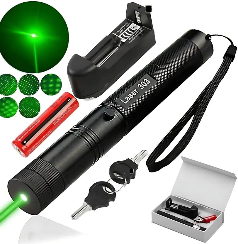 GLOWISH HIGH POWER LONG RANGE GREEN LASER POINTER WITH SAFETY LOCK FEATURE(450 nm, GREEN)