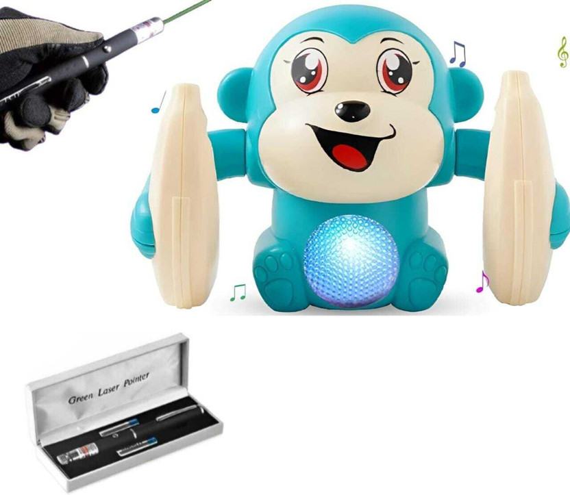 Premio Coppex Green Laser Pointer Pen_Kids & Professional Presentations with Adjustable Cap(2.0E12 nm, Green + (Free Dancing Monkey Toy))
