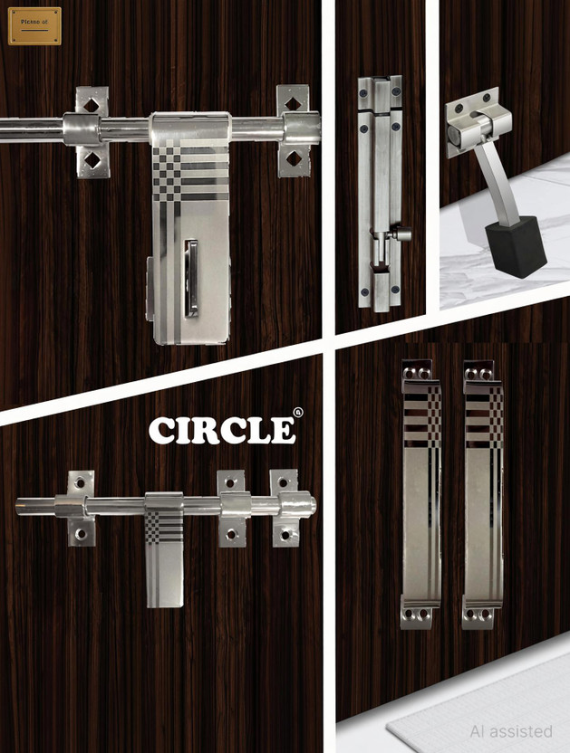 Circle Stainless Steel Door Kit |Door Accessories Kit|Door kit| Stainless Steel Door Handle(Silver Pack of 4)
