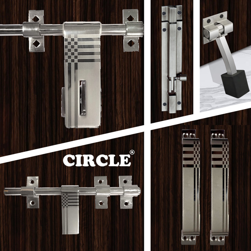 Circle Stainless Steel Door Kit |Door Accessories Kit|Door kit| Stainless Steel Door Handle(Silver Pack of 4)