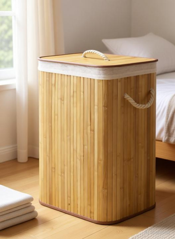SHOPOGENIX 80 L Beige Laundry Basket(Bamboo)