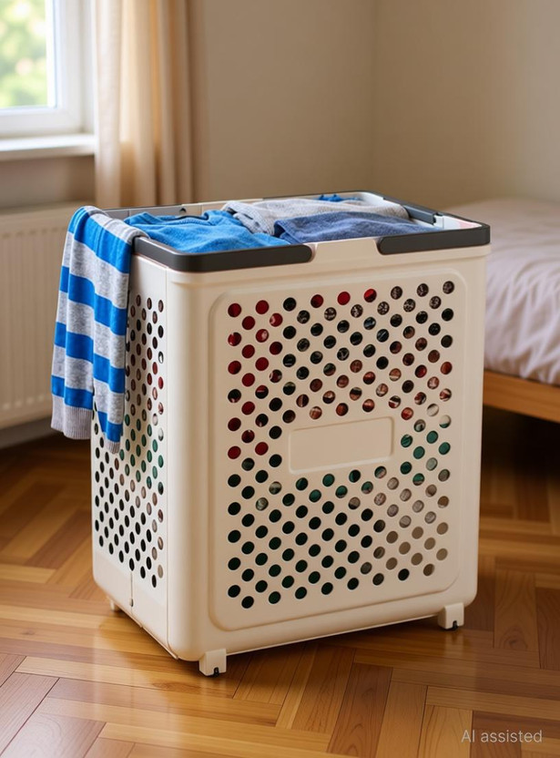 PALAK 40 L White Laundry Basket(Plastic)