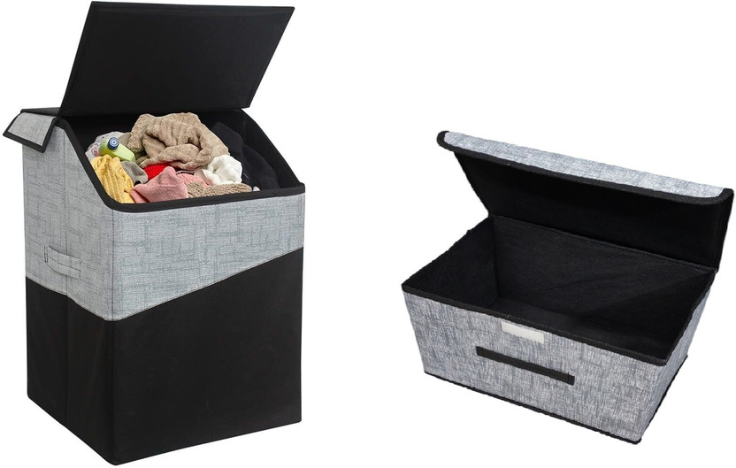 DIVINE 70 L Black, Grey Laundry Basket(Non Woven)