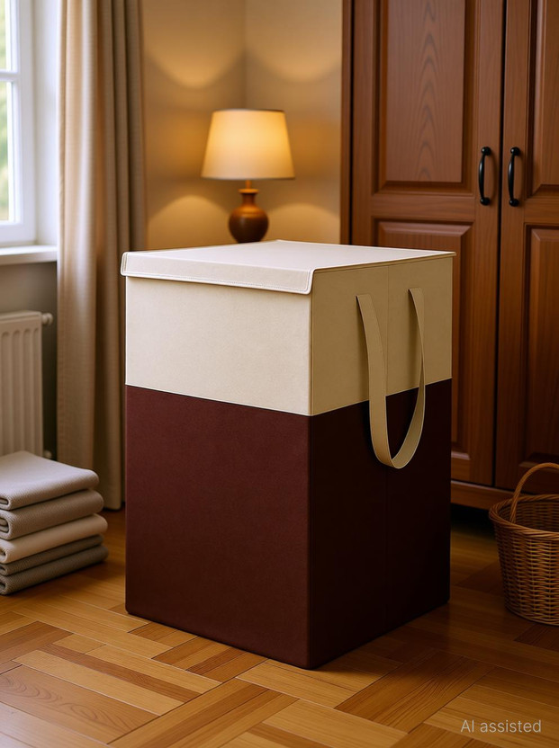 Hoomora 75 L Beige, Brown Laundry Basket(Non-Woven)