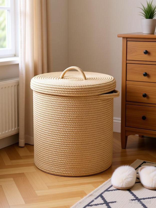 SIYA TEXTILES 40 L Brown Laundry Basket(Cotton)