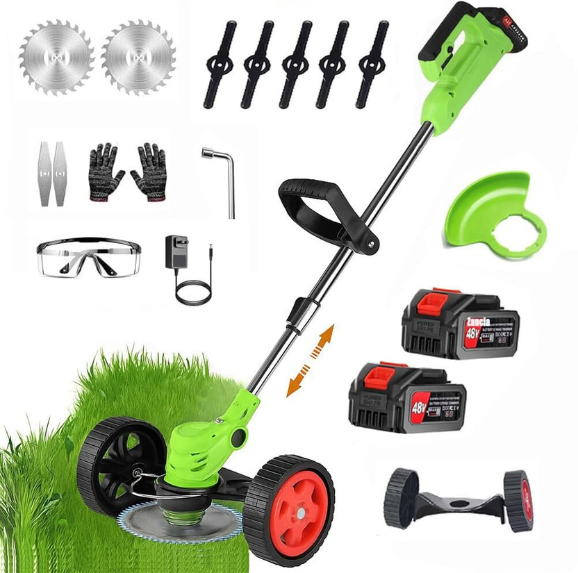 Zinsy Grass Cutter Stringless Weed Eater,2 Types Blades (48v*2) Batteries Cordles Battery & AC Adapter Push Lawn Mower(1.3 inch)
