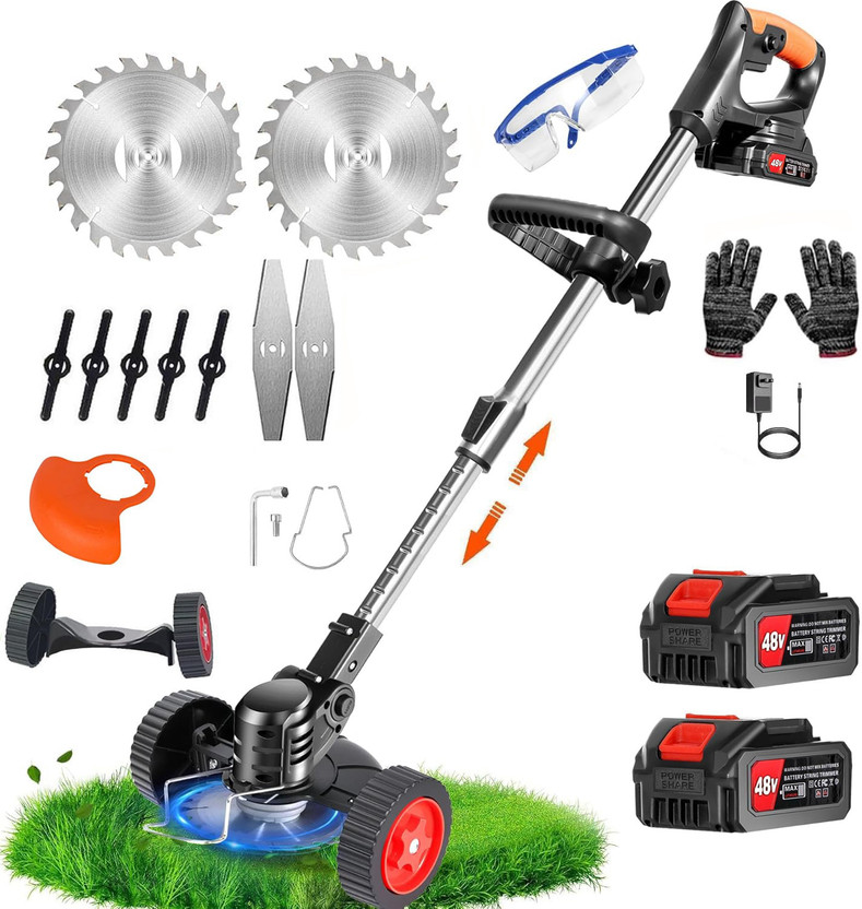 Zinsy Grass Cutter Stringless Weed Eater,2 Types Blades (48v*2) Batteries Cordles Electric Grass Cutter Machine for Garden, Lawn Mower & Weed Trimmer Battery & AC Adapter Push Lawn Mower(1.4 inch)