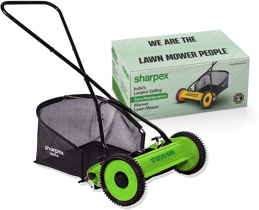 Sharpex Grass Catcher Classic Reel Lawn Mower 16''Reel, 5-Position Height, Grass Catcher for Garden (Green) Manual Push Lawn Mower(16 Inch)
