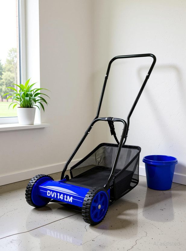 DVI Manual Push Lawn Mower with 28L Premium Grass Catcher | 14-Inch Reel Push Grass Cutter Machine with 5-Position Height Adjustment with 5 Steel Blades Manual Push Lawn Mower(14 inch)