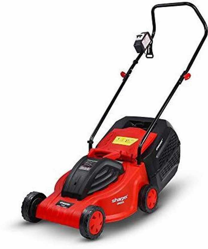 Sharpex Electric Lawn Mower | Folding Handle, 1200 Watt,15 Mtr Cable and Detachable Collection Box | Adjustable Height Mower (12 Inch Cutting Blade, Single Phase 1.6 HP Motor) 1200W Electric Lawn Mower - 12''Blade, 30L Catcher, 1.6HP Motor, Red, Garden AC Adapter Push Lawn Mower(12 inch)