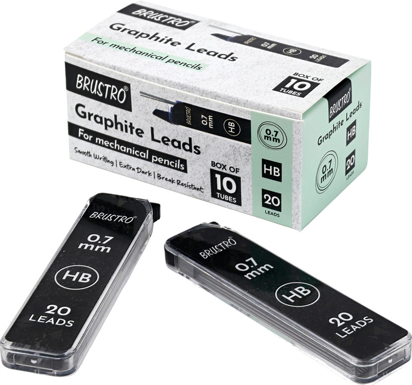 Brustro 0.7mm Graphite Leads for Mechanical Pencil| HB, Box of 10 Tubes, Total 200 Leads Lead Pointer(For Lead Size 0.7 mm)