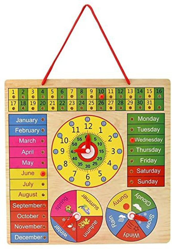TRU TOYS Wooden Montessori Analog Clock for Kids Multi Color (Hanging)(Multicolor)