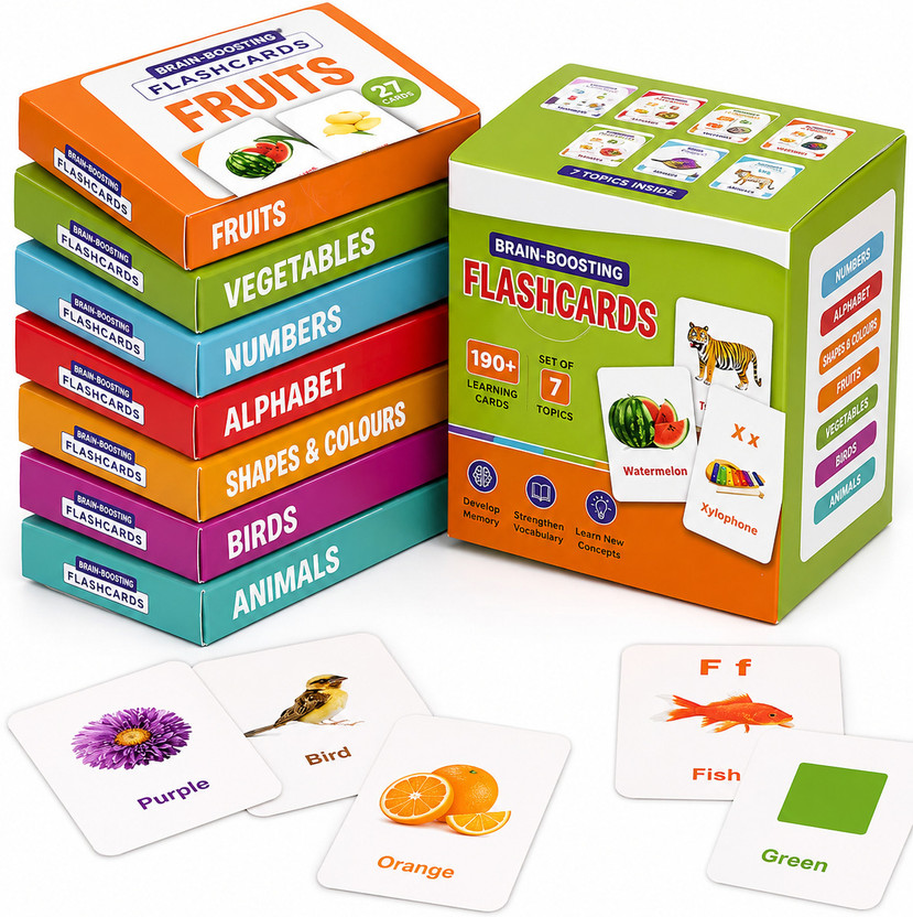 PANTROLA Brain Boosting Flashcards Learning Cards Set for Kids 190+ Cards 7 Topics Pack(Multicolor)