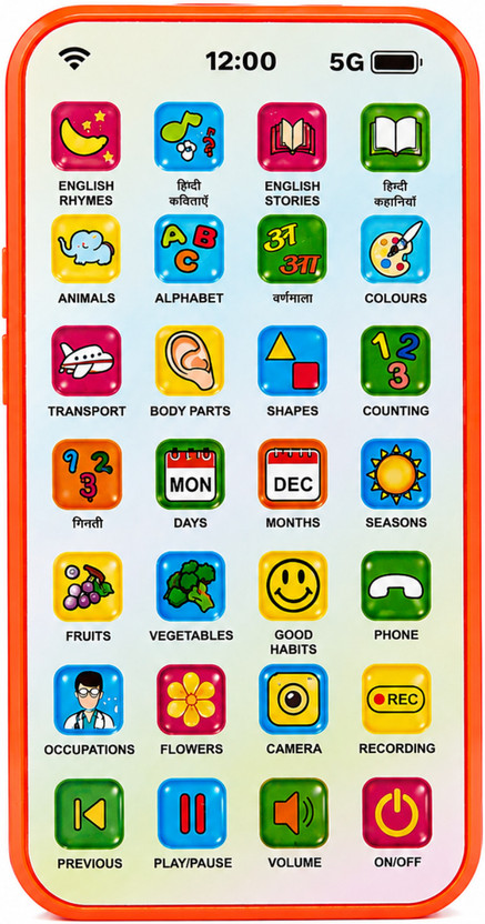 Play Buddy Edu Phone for Kids, 28 Functions English Hindi Learning Toy, Rechargeable 2+(Red)