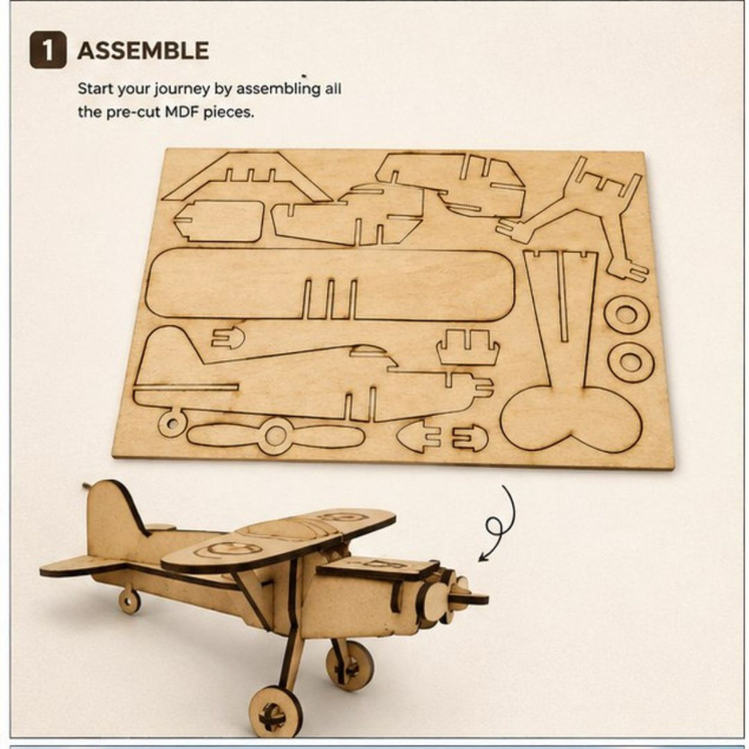 Wood Heart DIY 3D Airplane Wooden Puzzle