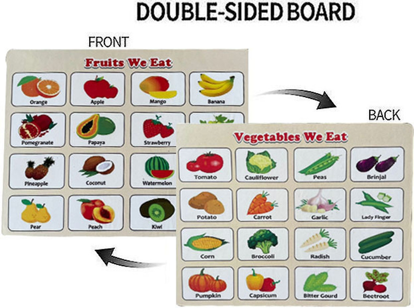 SHALAFI Learning Practice Board Reversible Fruit with Vegetable Name Identification Tool(Beige, Multicolor)