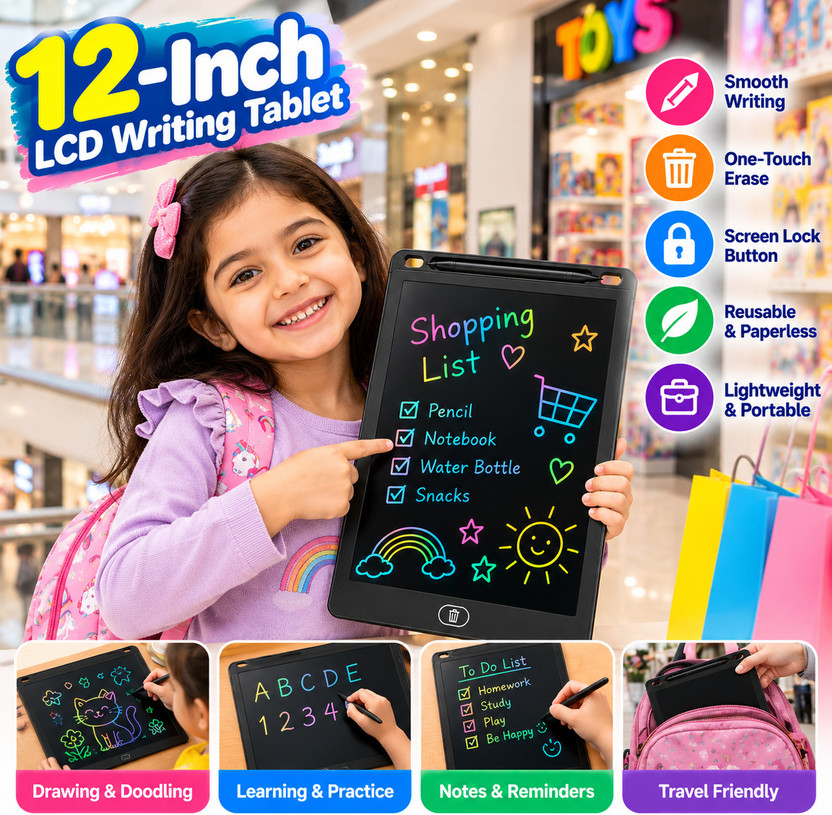 ABlue ABlue Clipper 12 Inch Electronic Writing Board with Stylus for School & Home(Black) - Flipkart Deal
