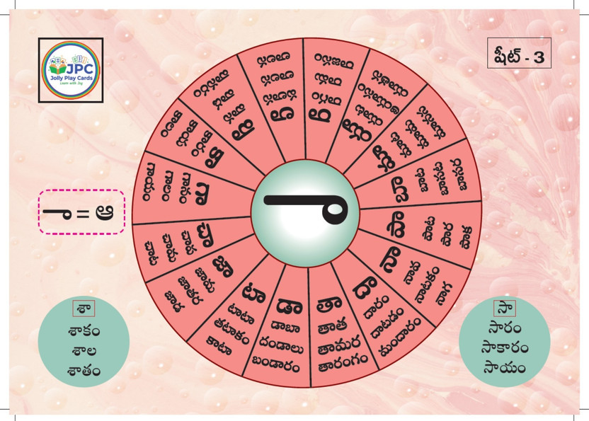 Jolyplaycards Telugu Learning Flash Cards include 8 large A4 size with a total of 16 sheets(Multicolor)
