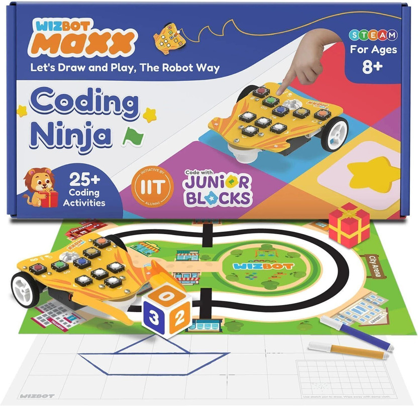 Wizbot Maxx Coding Ninja Robot Kit-Games & Puzzles for Kids 8+(Multicolor)
