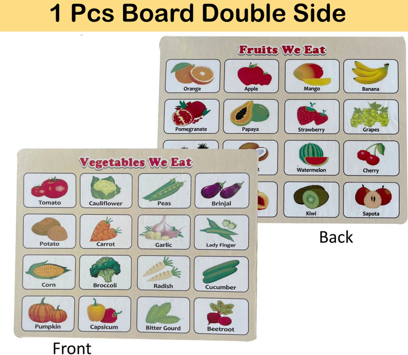 SHALAFI Reversible Fruit with Vegetable Name Identification Tool Learning Practice Board(Beige, Multicolor)
