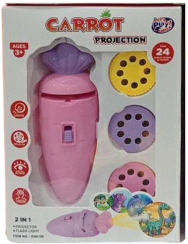 Mysticwrap Pink Carrot Projection Torch | 2-in-1 Flashlight & Image Projector(Pink)
