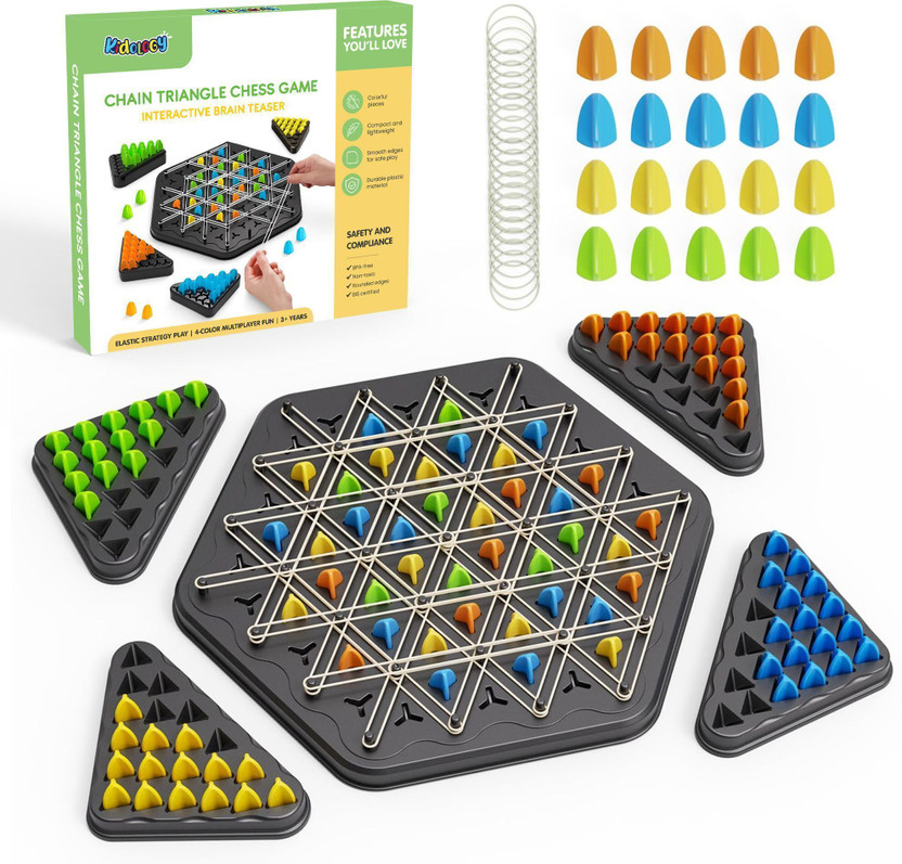 KIDOLOGY Chain Triangle Chess Game – Triggle Rubber Band Game for Kids & Adults(Multicolor)