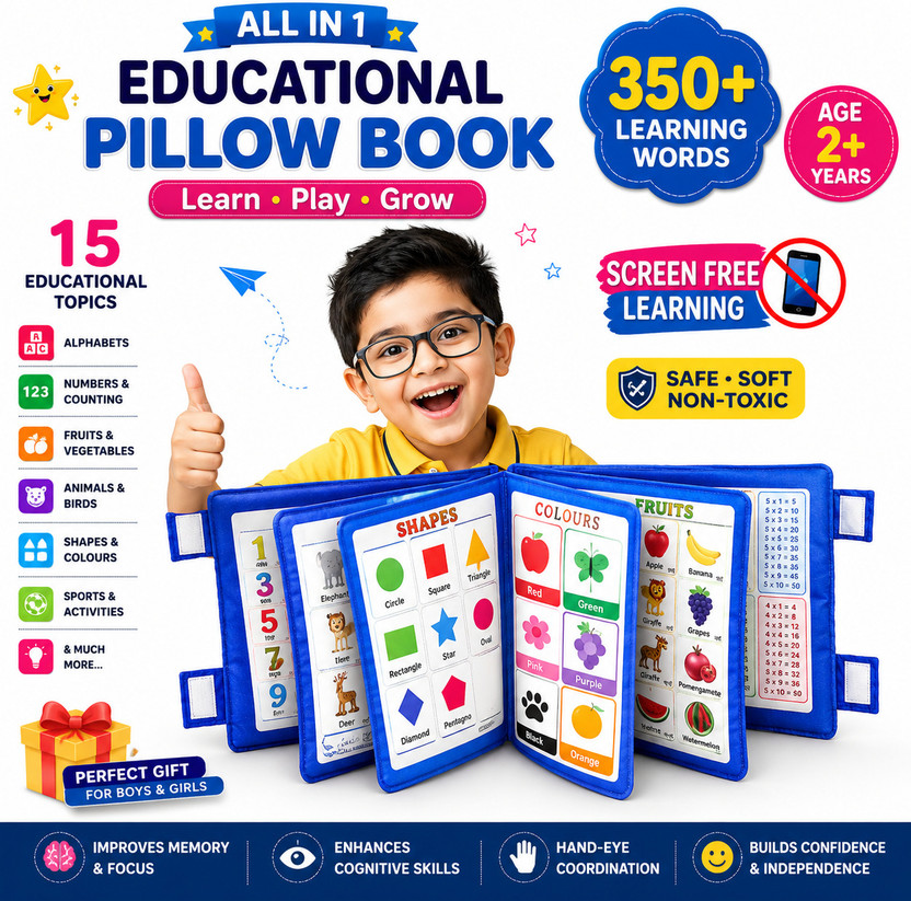 The Clotha Educational Pillow Book for Kids | 350+ Learning Words | 15+ Topics | Age 2+(Blue)