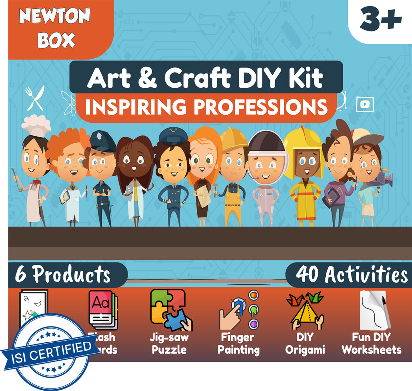 Little Olive Newton Box 6 in 1 Art and Craft DIY Kit | Inspiring Profession Theme(Orange)