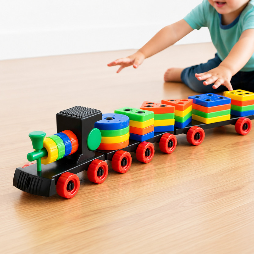 Thriveonix Geometric Shapes Train Toy Set with Colorful Blocks for Kids(Multicolor)