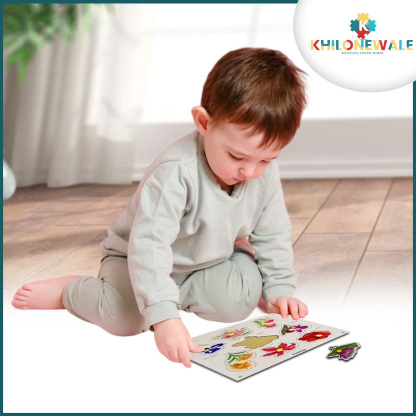 Khilonewale wooden flowers with picture and learning educational puzzle board for kids(Maroon)