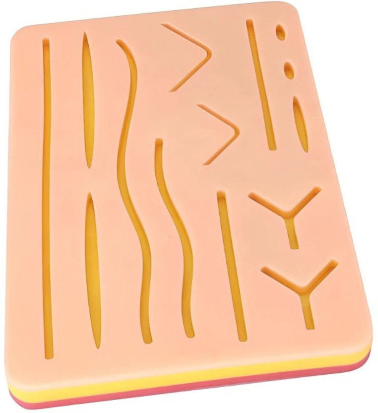 B-Arm Silicone Suture Practice Pad 3 Layer (Human skin, Fat, Muscle) - Big Size(Beige)