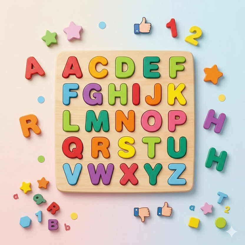 PRIVATECAVE Colorful Wooden ABC Puzzle Board for Kids Learning & Brain Development Toy(Brown)