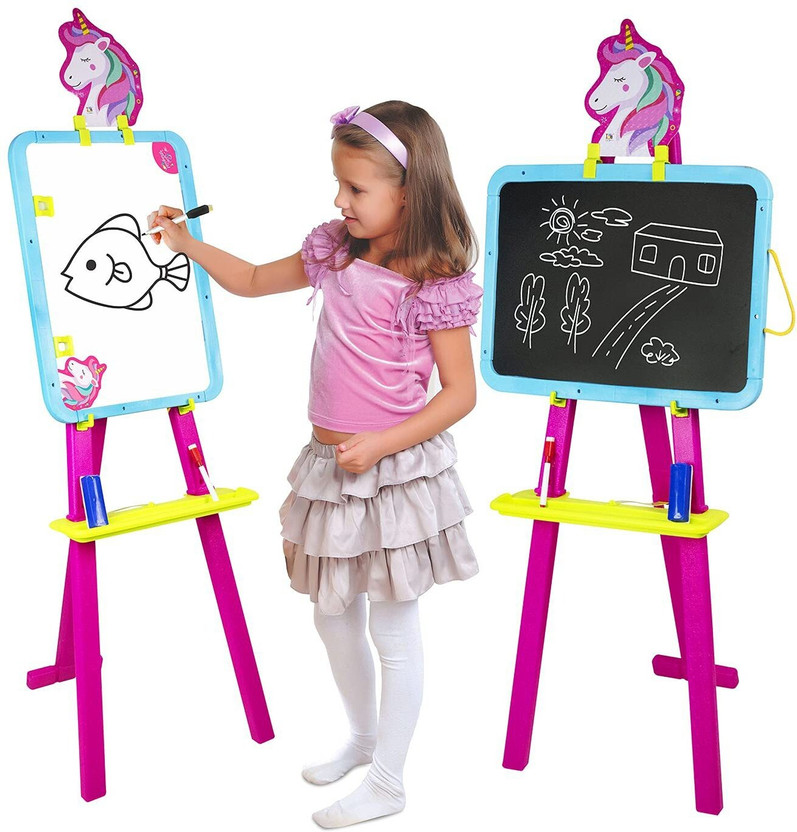 JOY JOY MAKER Unicorn Magnetic Easel Writing and Printing Board with Stand for Kids Learning(Pink, Blue) - Flipkart Deal