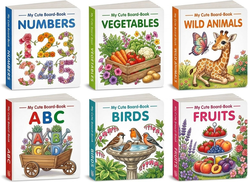 All-in-One Learning Board Book Set for Children â€“ ABC, Numbers, Fruits, Vegetables, Wild Animals, Birds | Educational Picture Books for Toddlers, Baby board books | Pack of 6 books  - Baby's First School Preparation Book Set(Board Book, Gurukanth)