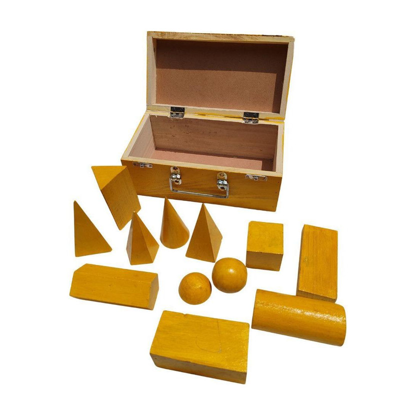 Harfi works Wooden Geometric Shapes Set for Students , 12-Piece 3D Geometry Model Kit in Box(Yellow)